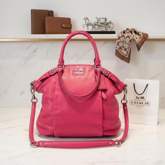 Coach Handbags - Coach Madison Lindsay 18641 Pink Leather Satchel Crossbody Shoulder Bag Silver